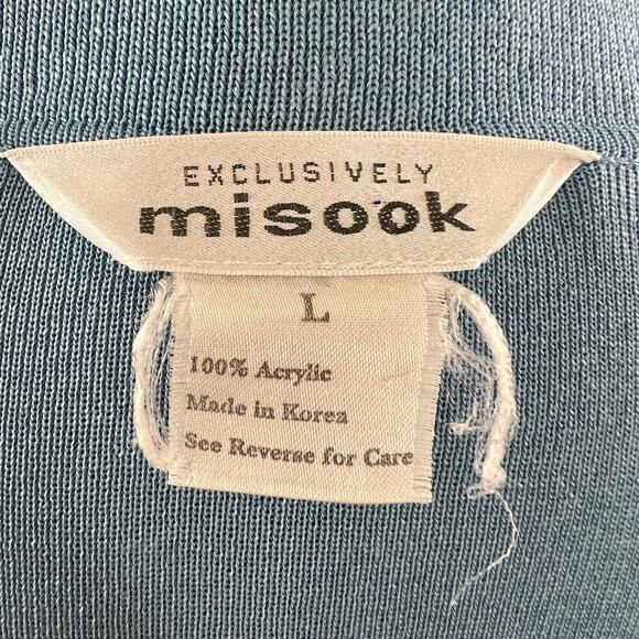 MISOOK Womens Blue Long Sleeve Notched Lapel Button Down Cardigan Sweater Sz L - Picture 7 of 8